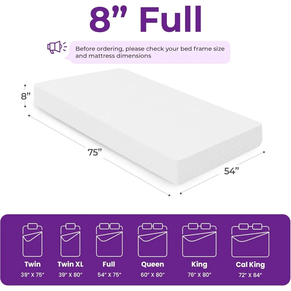 8 Inch Full Cooling Gel Memory Foam Mattress for Cool Sleep Medium Firm CertiPUR-US Certified Mattress