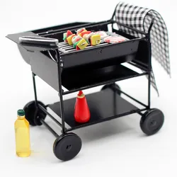 1set Dollhouse Black Iron Outdoor Barbecue Mini BBQ Grill Scale Simulation Kitchen Model Miniature Home Decor Gift Decorations