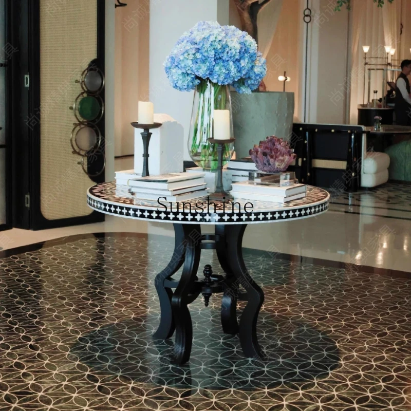 

French hand-painted round table table setting corridor porch villa model room dining table retro light luxury can be customized