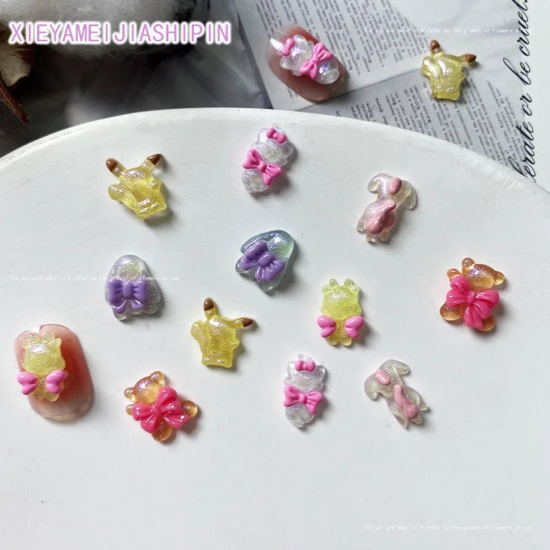 20 قطعة الكرتون لطيف القوس الحيوان مسمار السحر اكسسوارات ملونة شفافة راتنج مسطح ثلاثية الأبعاد مسمار أجزاء ل DlY مسمار الراين