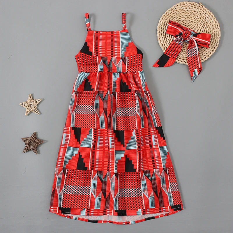 Girls European and American summer fashion off-shoulder strappy skirt African Bohemian style dress children\'s clothing