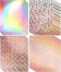 24 Sheets Holographic Cardstock 8.5 x 11, 250gsm Metallic Cardstock Glitter Mirror Paper for Crafts, Party Decoration, Scrapbook