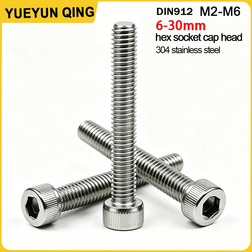 Hexagon Hex Socket Head Screw M2 M3 M4 M5 M6 304 A2-70 Stainless Steel DIN912 Allen Hexagon Hex Socket Head Cap Bolt Screw