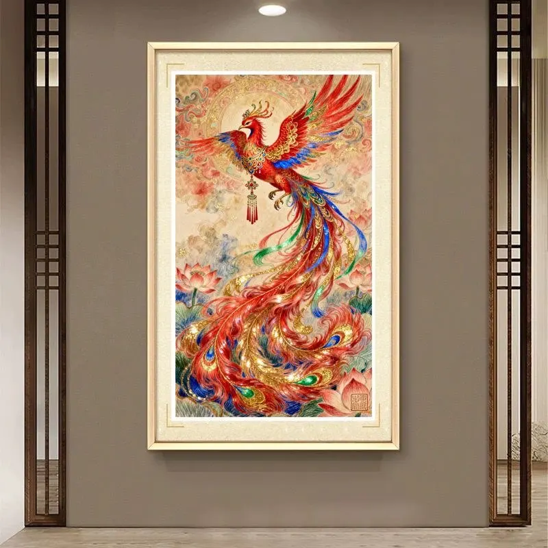 Phoenix 9CT 11CT Embroidery DIY Chinese Style Printed Kits Cross Stitch Thread Needlework Sets Home Decor Crafts 45 Colors