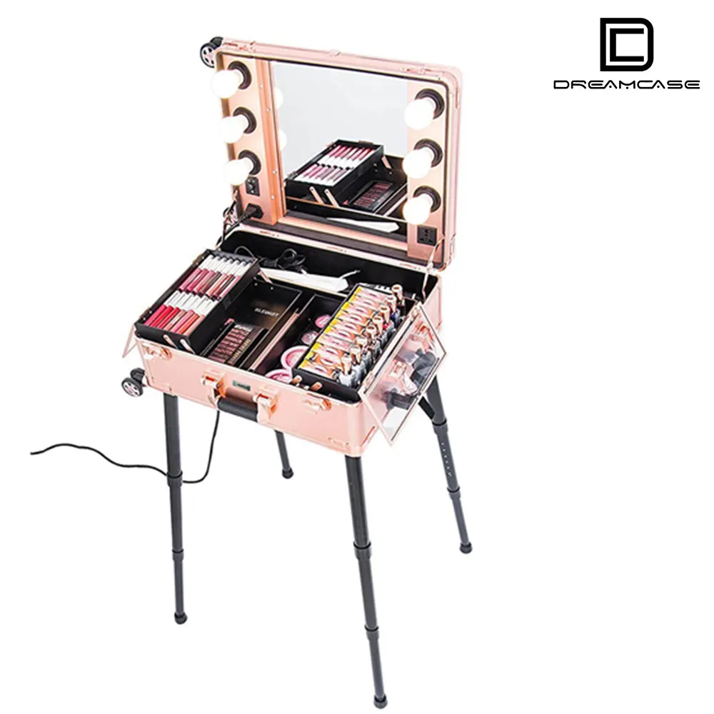 DreamCase Genuine Compact Led Portable Makeup Mirror Aluminum Storage Box 12 Drawer Tool Flight Case