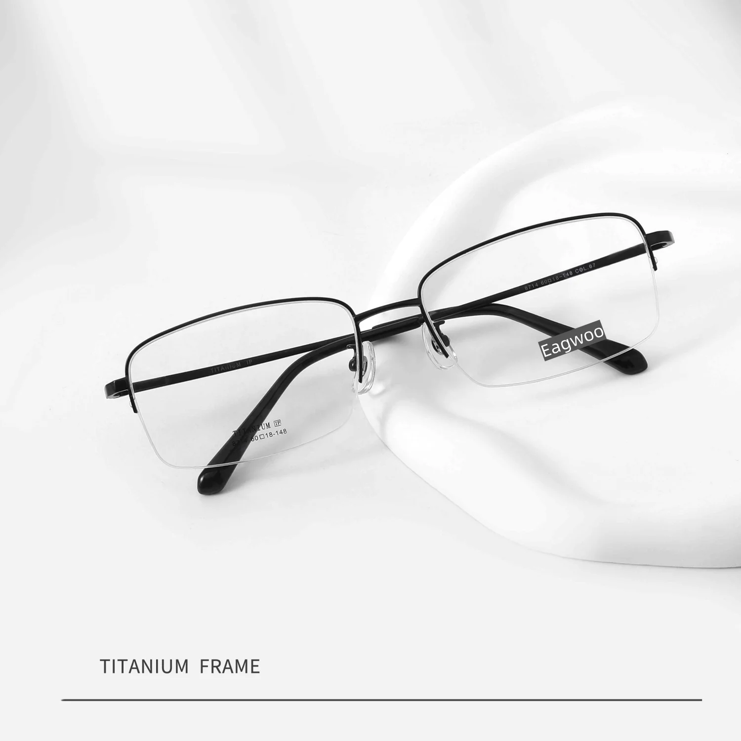 نظارات طبية من التيتانيوم النقي بإطار بصري نصف حافة، وجه عريض 60 مم مناسب #2