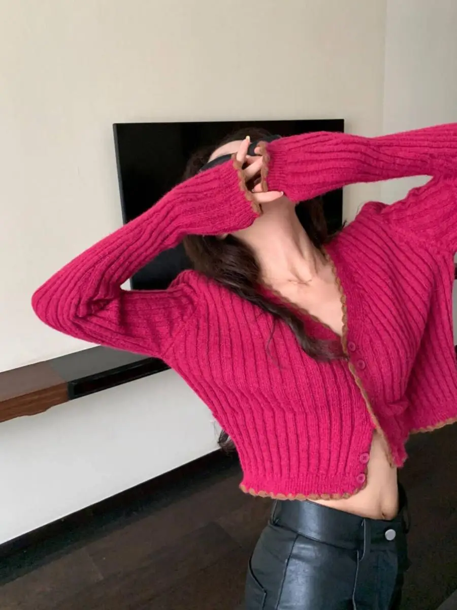 البلوزات لاعبا بالأزرار النسائية امرأة نحى القطن صدفي حافة منتصف طول المدرسة Y2Kcher Preppy الأكاديمية العلمية الدافئة