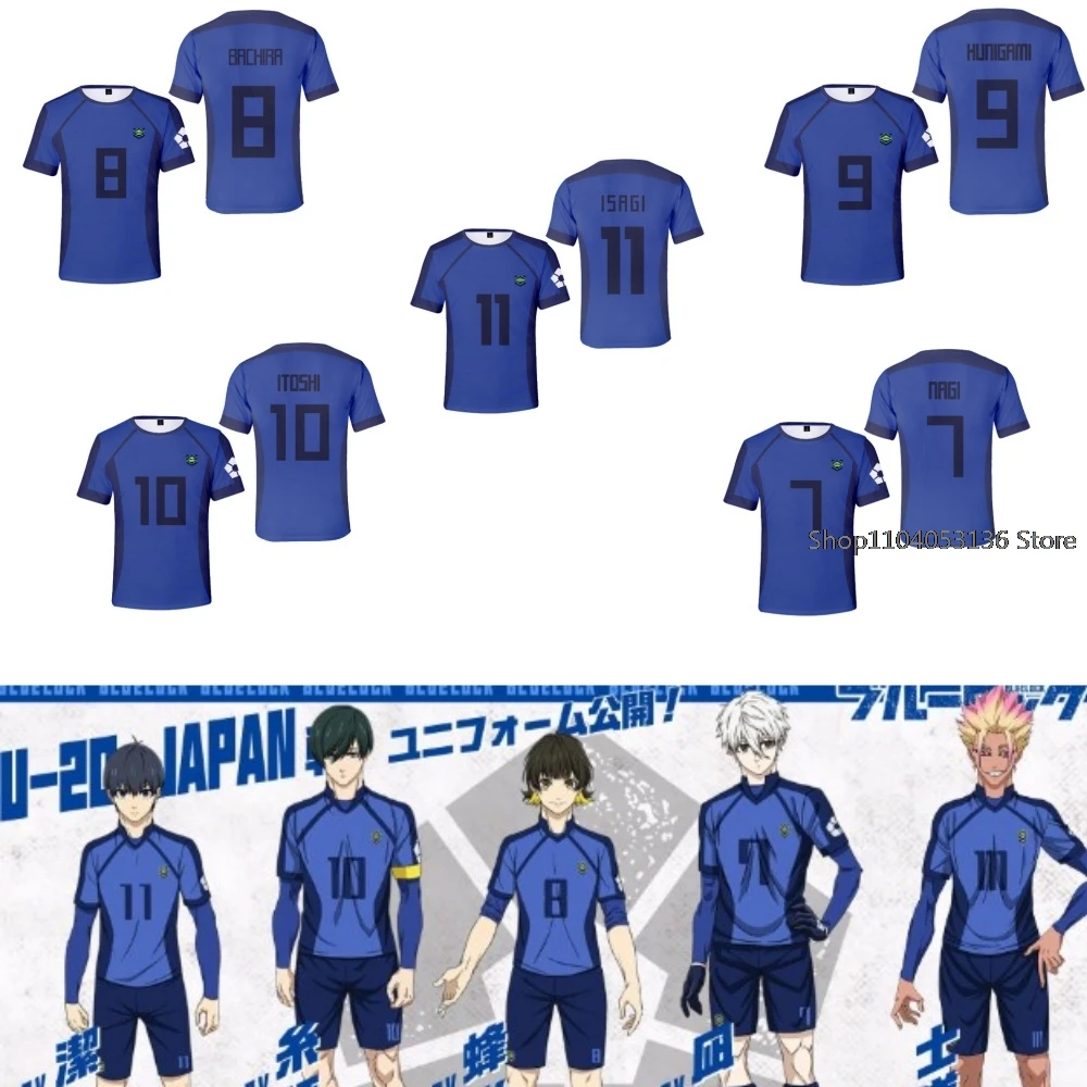 Anime Japanese Blue Lock Isagi Yoichi Football Jersey T-shirt  Halloween Cosplay Hyoma Chigiri Meguru Bachira Adult Teen Clothe