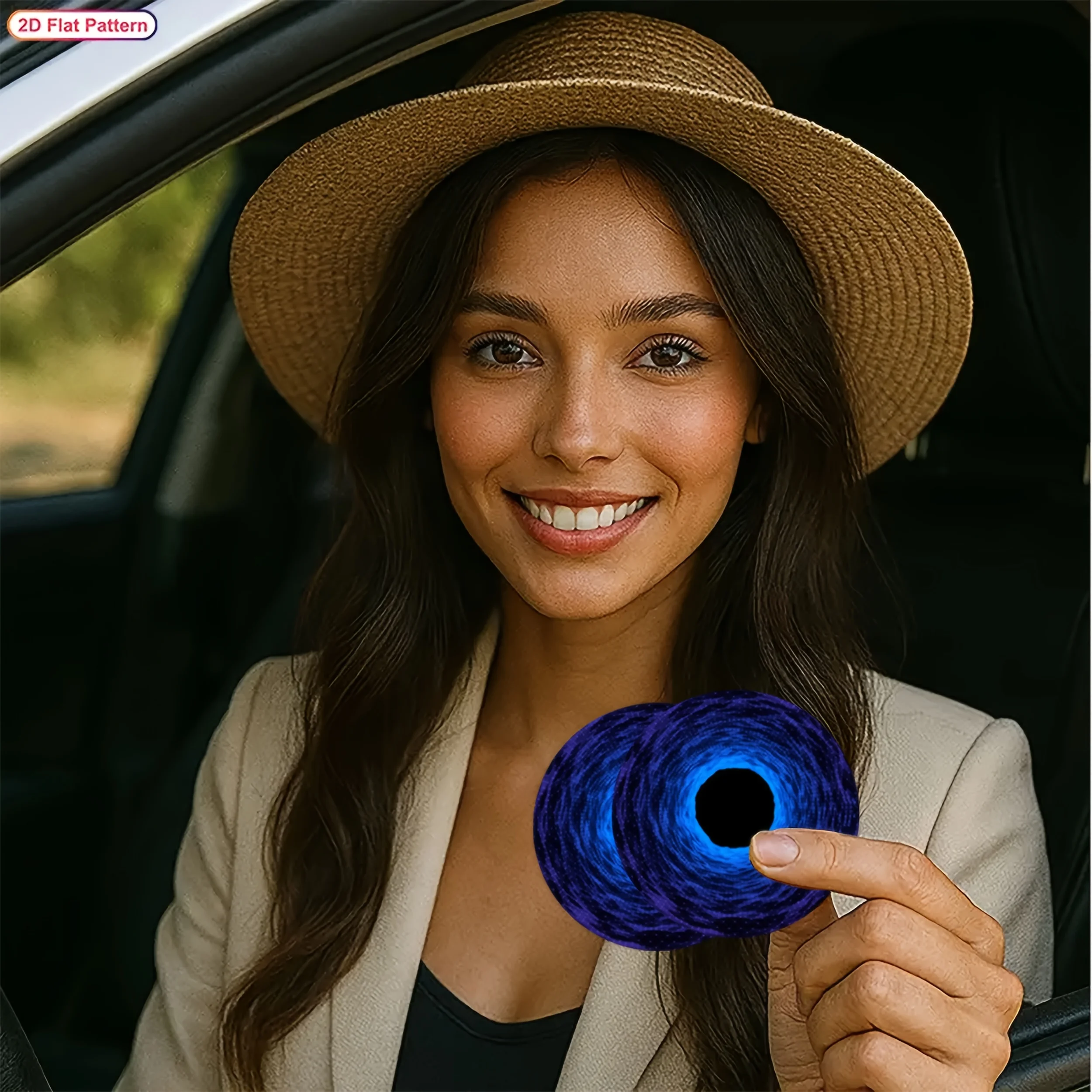 2/4pcs Sci-Fi Blue Spiral Black Hole Car Coasters, Gradient Visual Pattern Anti-Slip & Anti-Fouling Cup Holder Mats