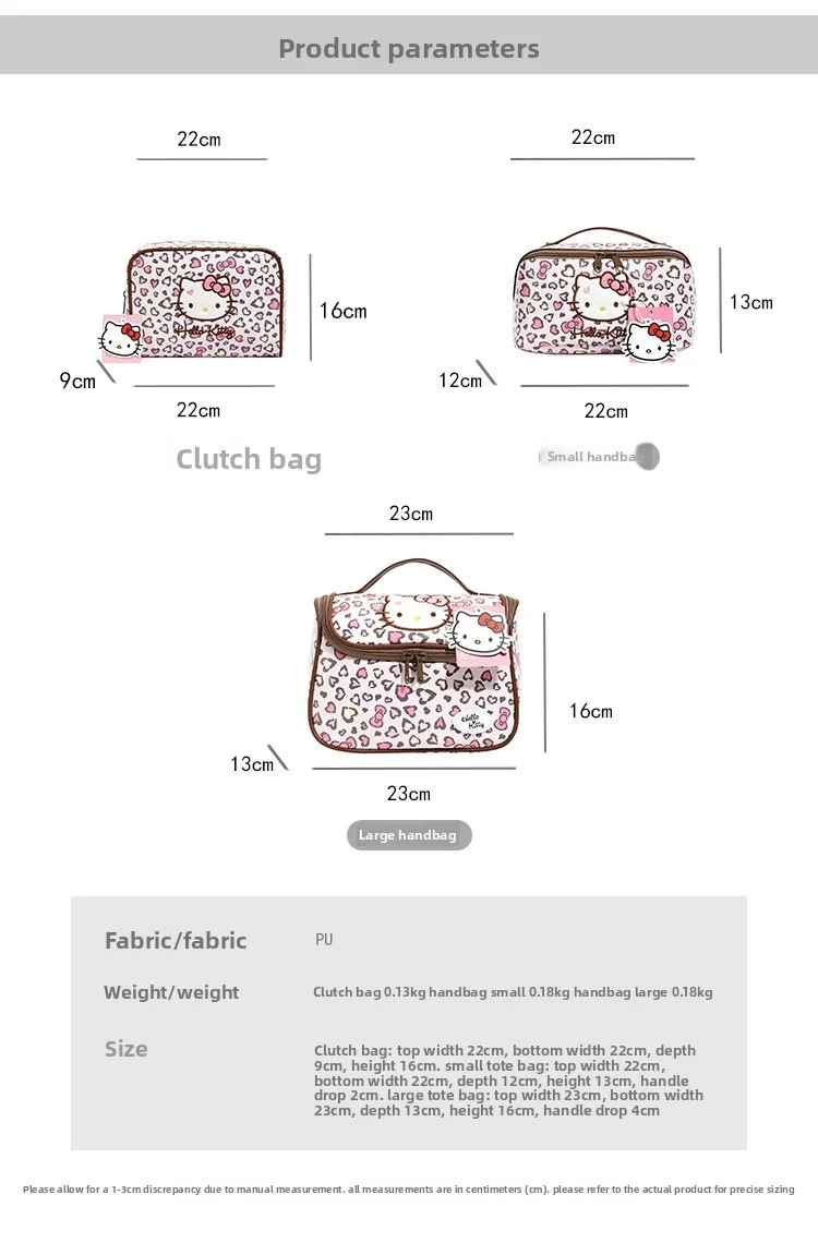 Sanfte rosa Leopardenmuster Hello Kitty bestickte Aufbewahrungstasche, multifunktionale tragbare Reise-Kulturtasche, große Kapazität – Detail 1