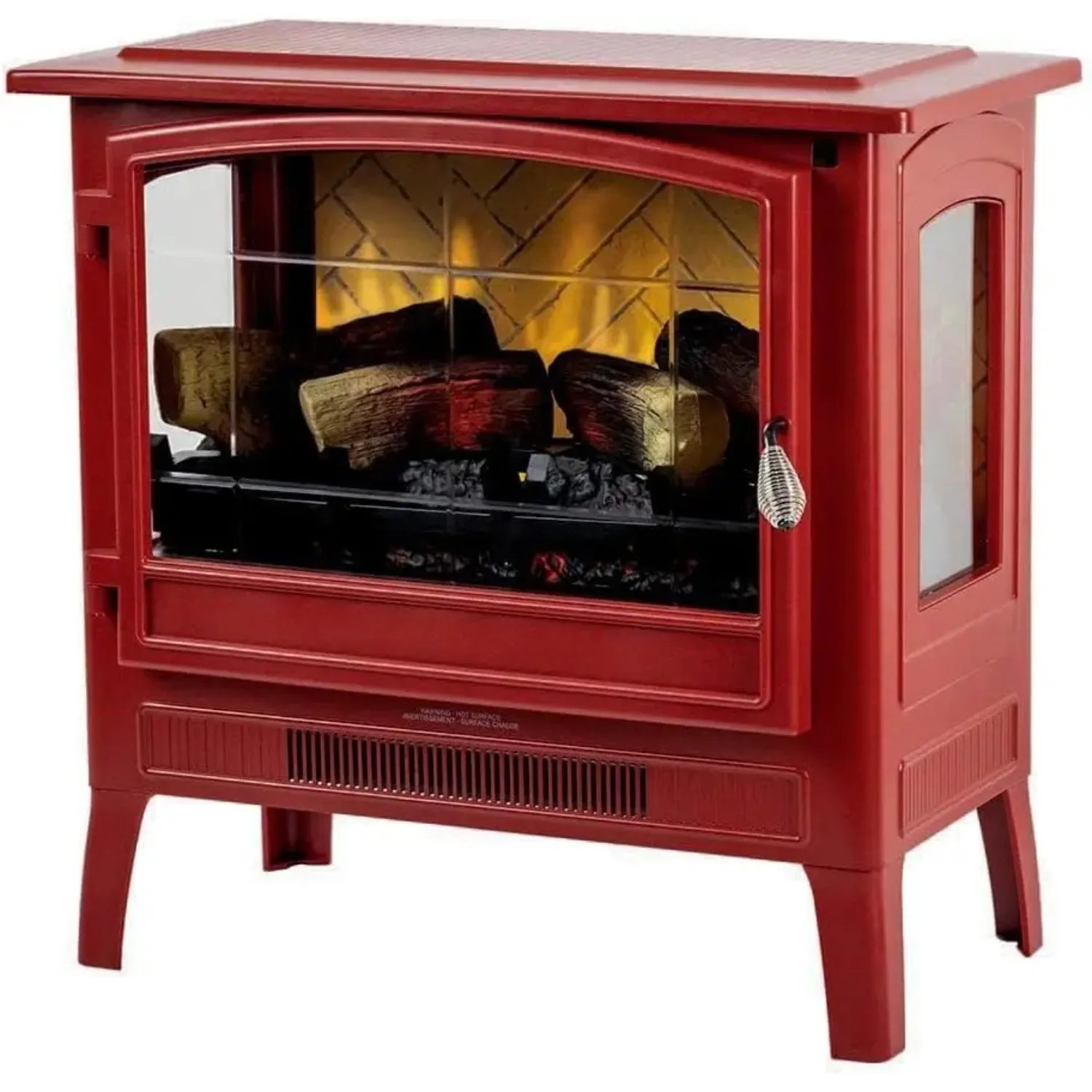 Infrared Freestanding Electric Fireplace Stove Heater in Deep Red | Provides Supplemental Zone Heat with Remote, Multiple Flame