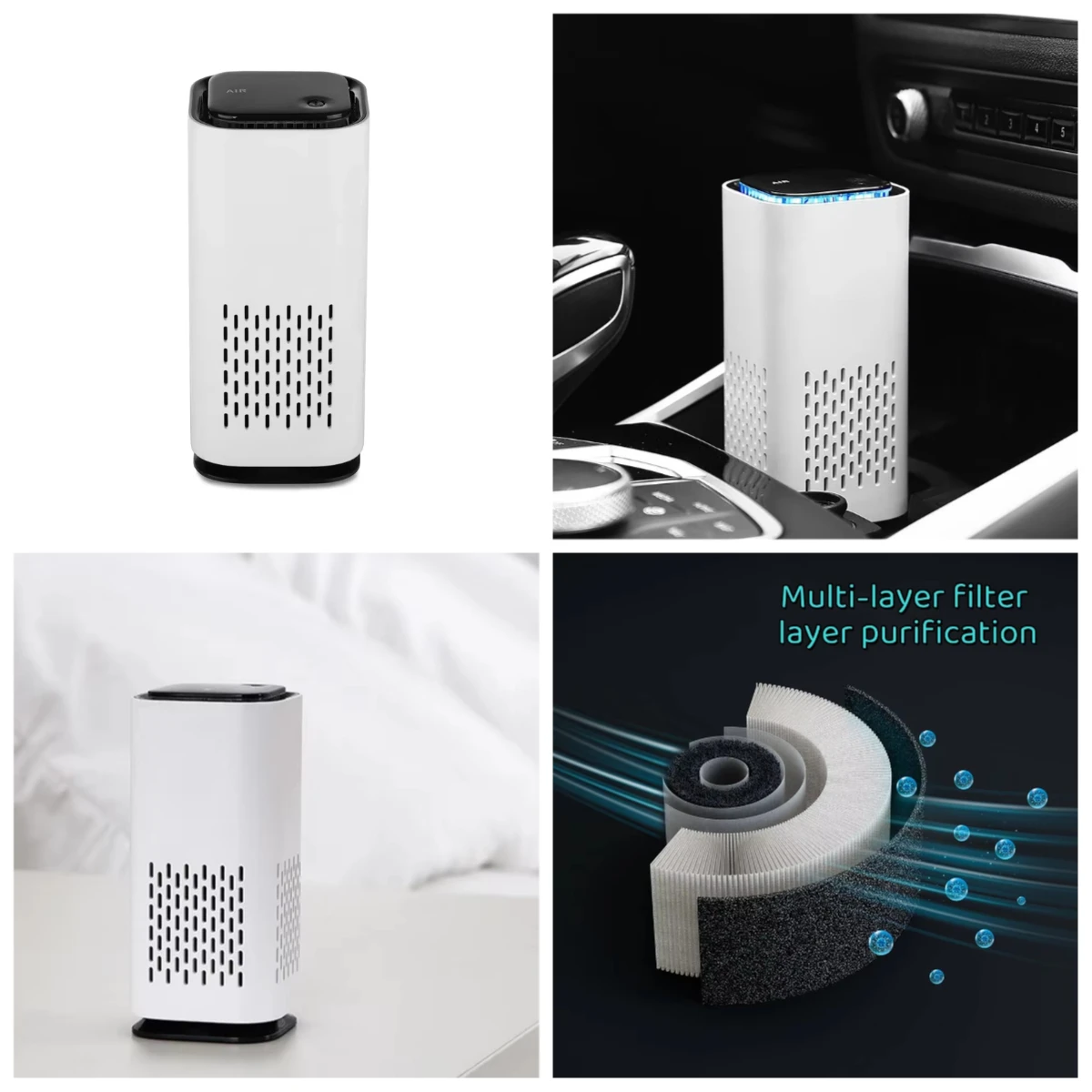 

Compact Portable Air Purifier White Activated Carbon Filter Pollutants Removal