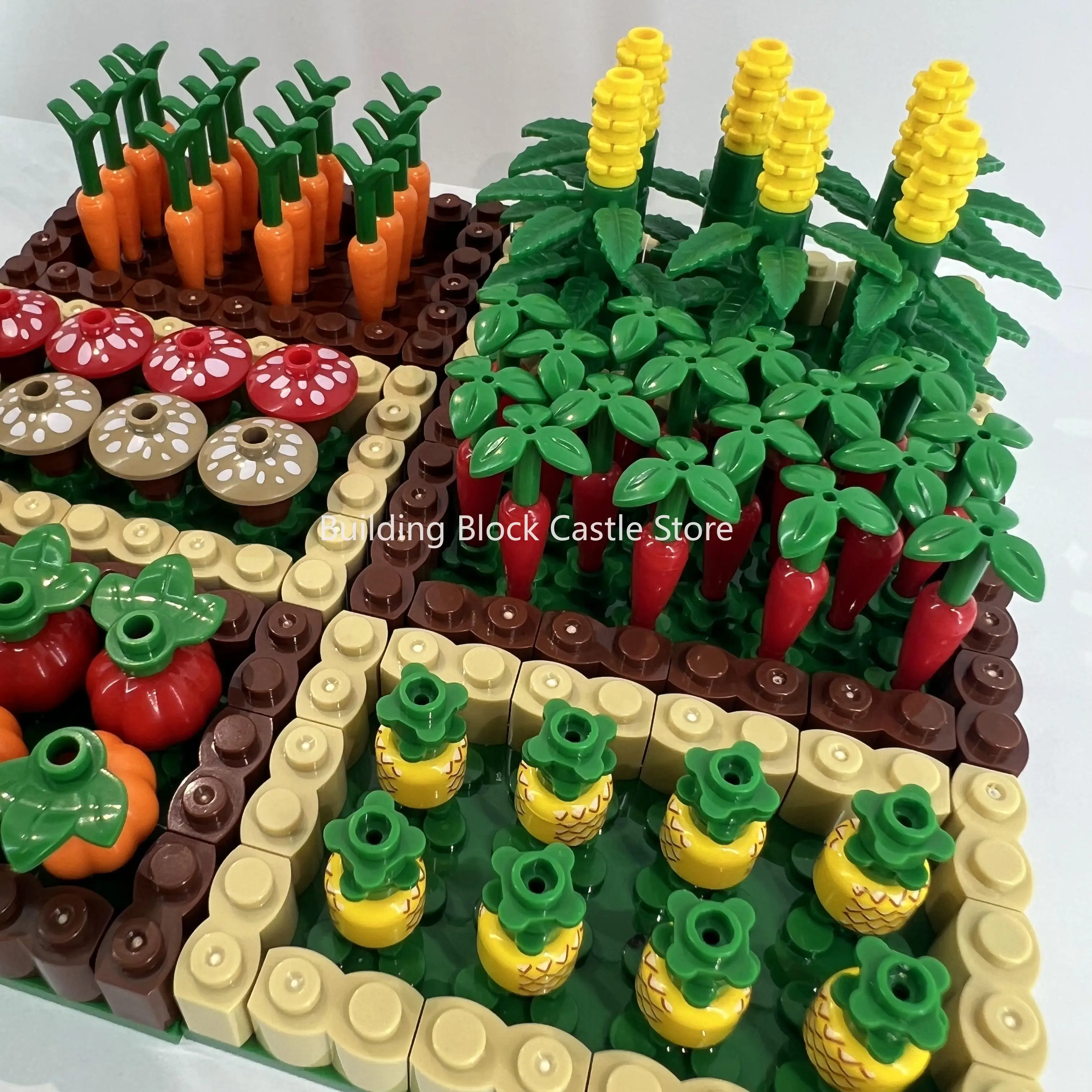 MOC Orchard Vegetable Plot Pumpkin Corn Pineapple Mushroom Radish Creative Scene Small Particle Building Block Toy Model.