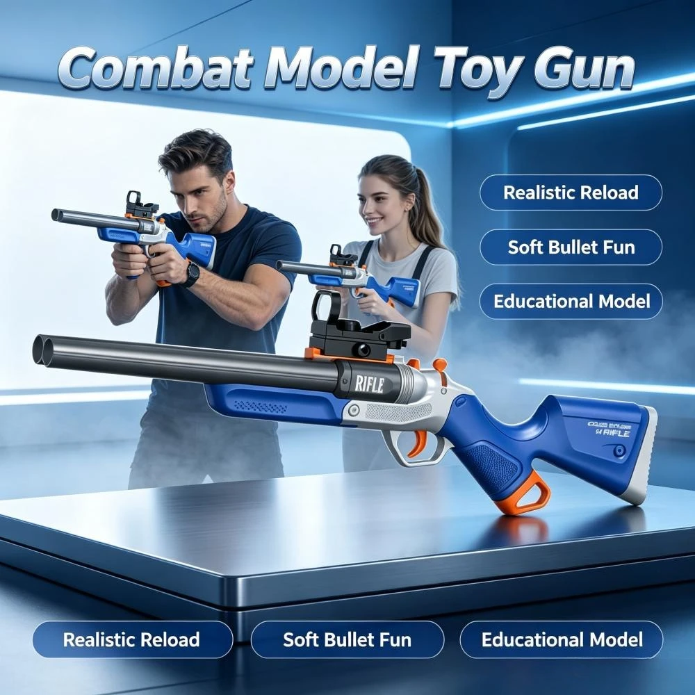 Double Barreled Soft Bullet Toy Gun Shell Ejecting Reloading Educational Collection Toy Perfect Birthday Holiday Gift