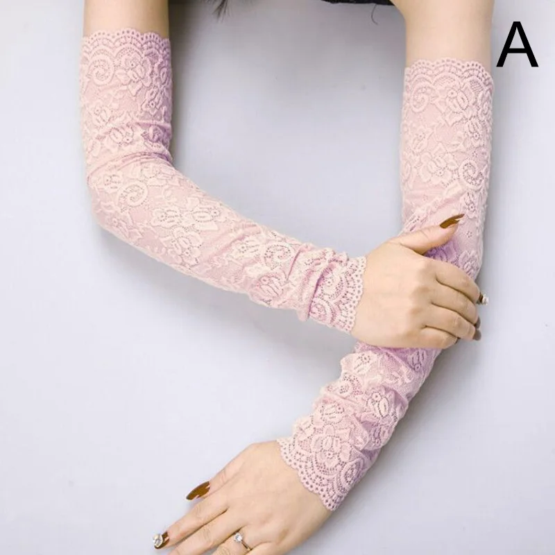 Long Lace Hollow-Out Fingerless Gloves Sun Protection Sleeves Mesh Lace Thin Cycling Sexy Accessories Black Bare Finger Gloves