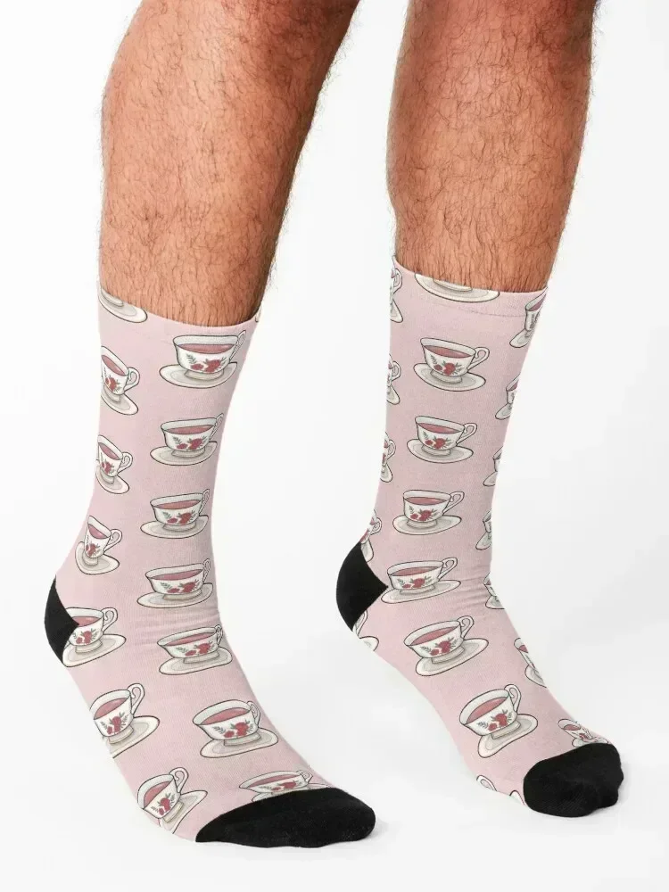 Cup of Tea, Pink Rose Teacup Socks heated anti-slip new in's sports and leisure Socks Male Women's
