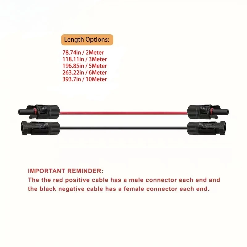 1 Pair Red and Black Double Ends Solar Extension Cable with Connector 2-10 Meters 4mm2/6mm2 Solar Panel Cable Photovoltaic Wire