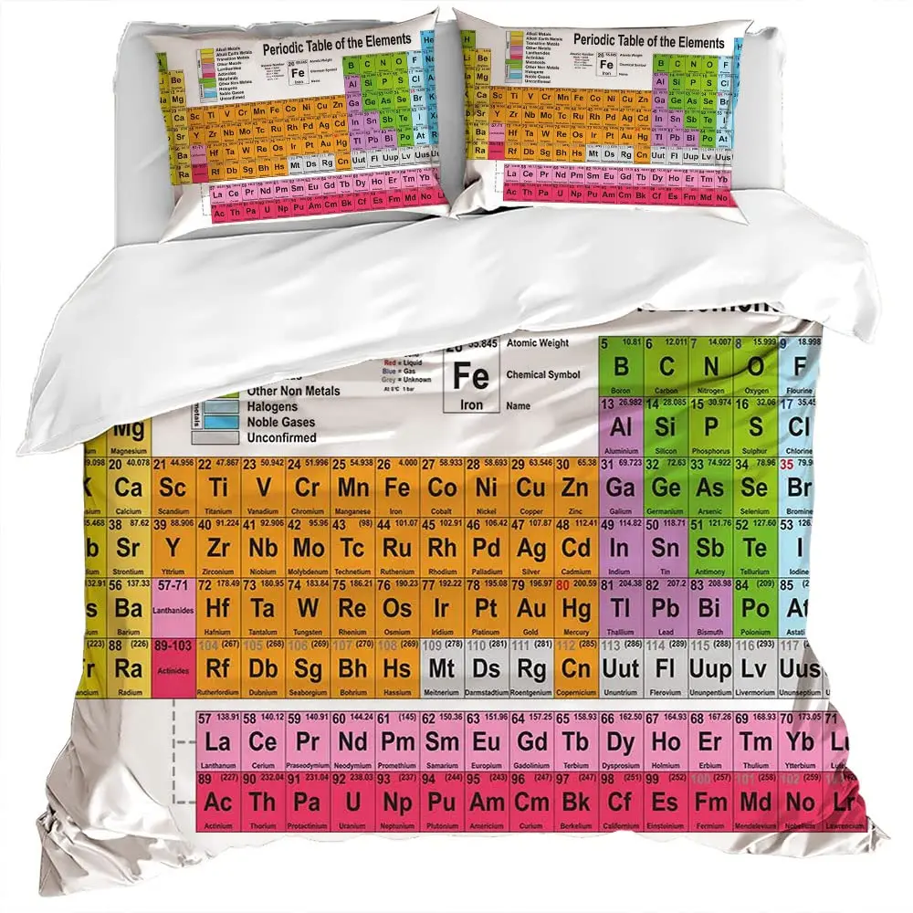 Periodic Table King Queen Duvet Cover Educational Science Chemistry Bedding Set for Students Teachers Element Table Quilt Cover