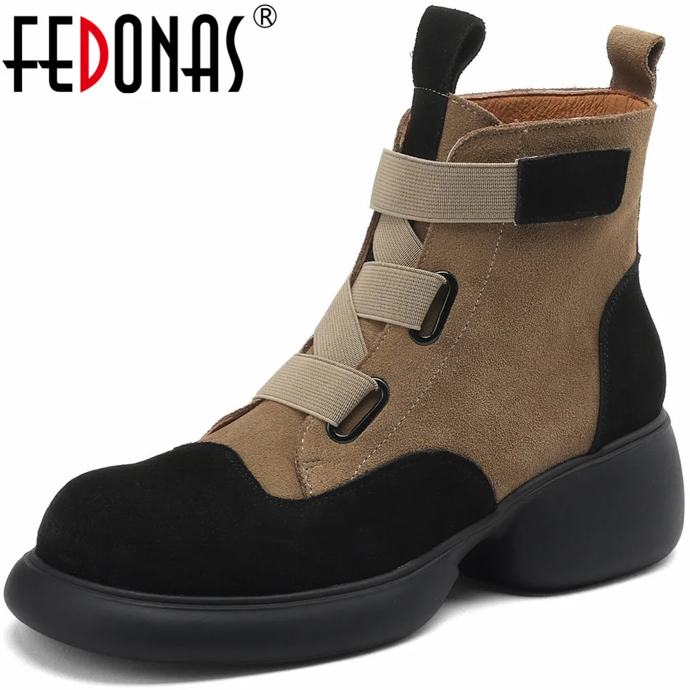 

FEDONAS Autumn Winter New Arrival Leisure Women Ankle Boots Retro Cow Suede Leather Mixed Colors Casual Working Shoes Woman 2023