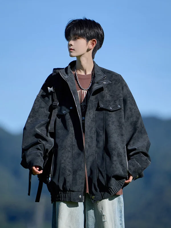 

Мужская зимняя хлопковая куртка, рабочая одежда, украшенная молнией, окрашенный воротник-стойка, винтажное кожаное пальто, повседневное свободное длинное пальто