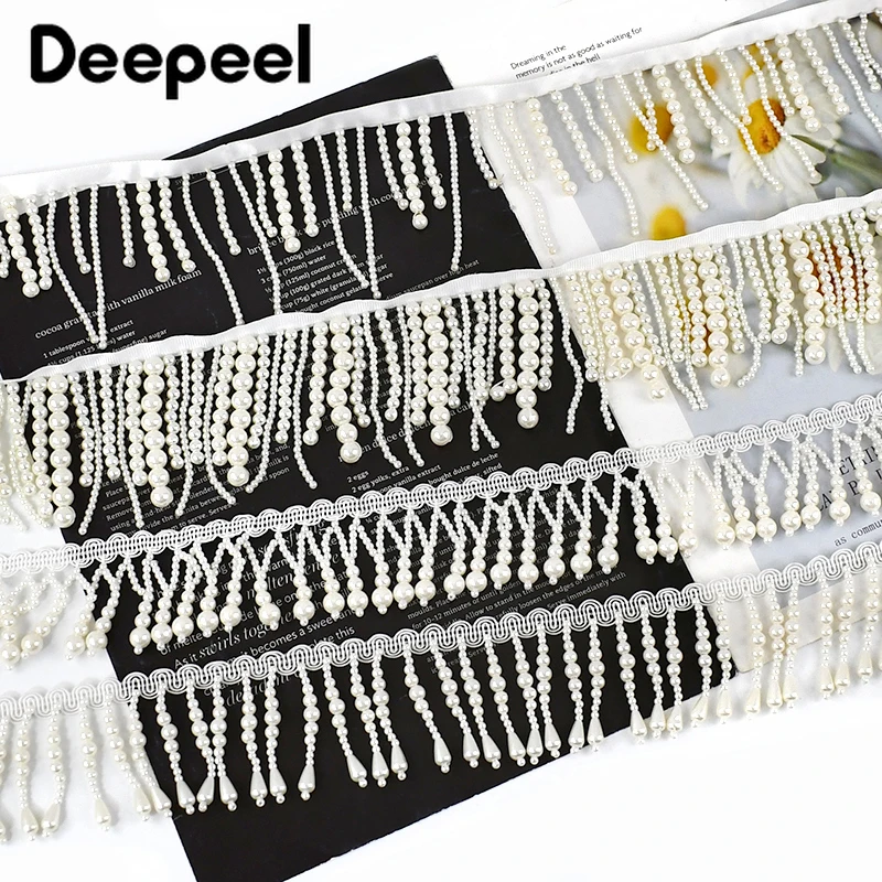 1/2Yards 45/60/70mm Pearl Beaded Tassel Fringes for Sewing Clothes Dance Dress Decoration Lace Trim Ribbon DIY Crafts Accessory