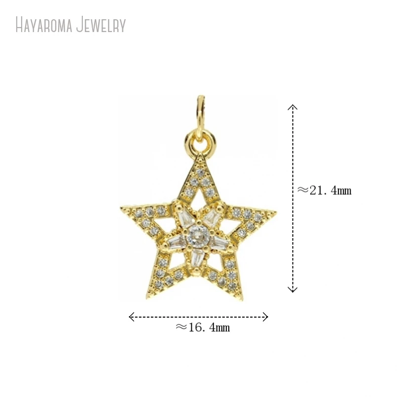

5Pcs Invisible Setting Pendant Copper Jewelry Star Stars Pentagram Wholesale Gold Color Metal Cubic Zirconia Charms