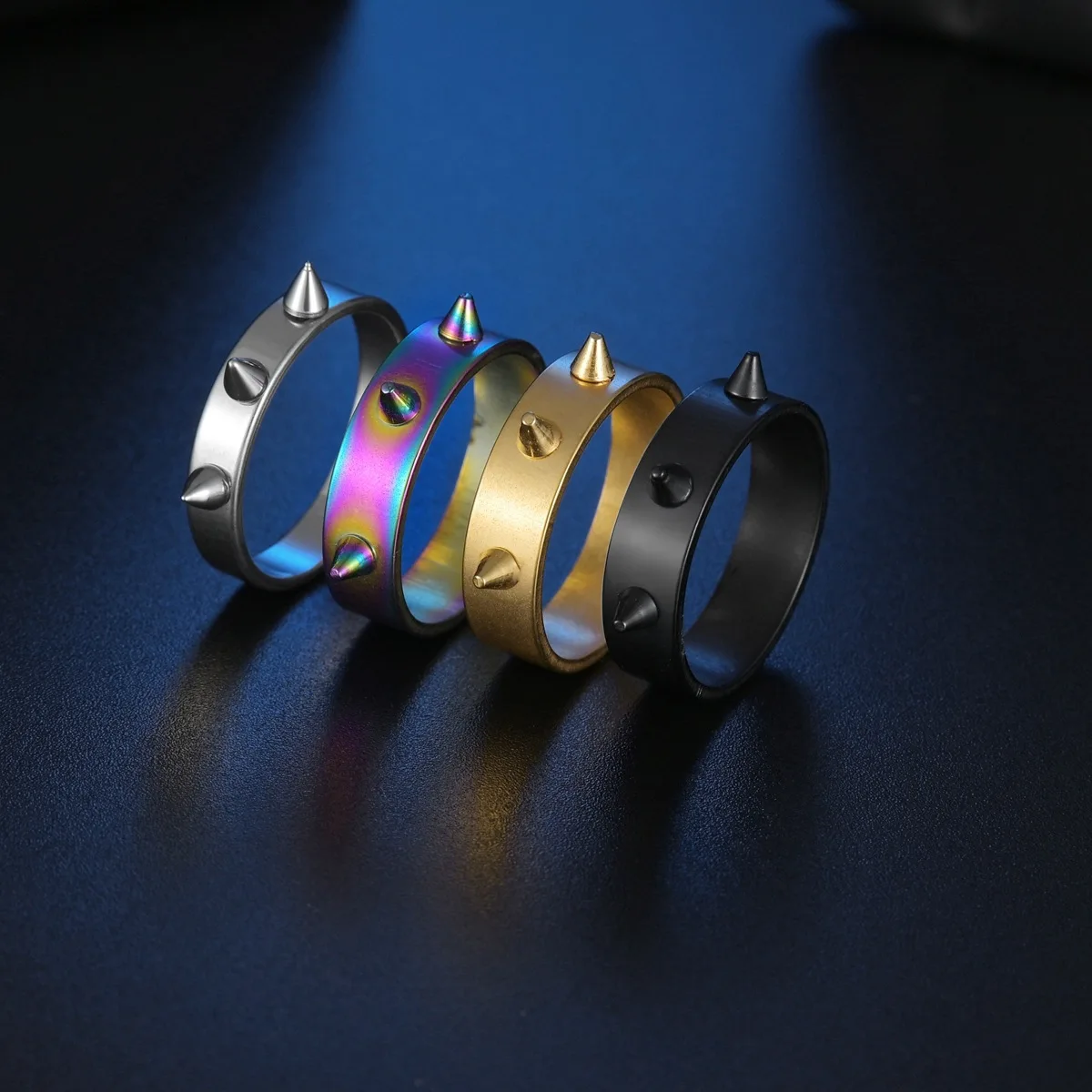 3-Spike Stainless Steel Single Ring  Vintage Rivet Hip-Hop Style Ring for Men and Women -  Jewelry