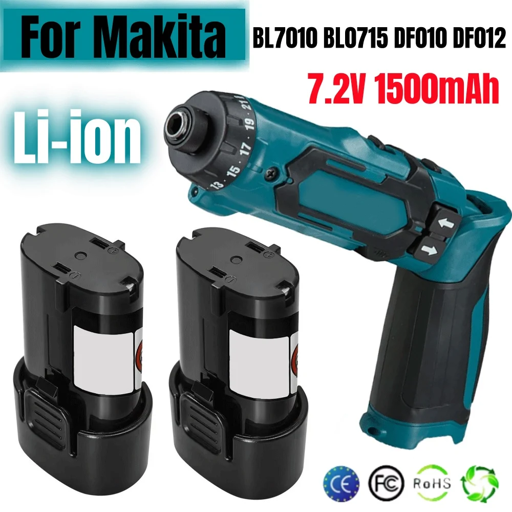 

100% New Electric Tool Battery for Makita 7.2V 1500mah BL7010 BL0715 DF010 DF012 DF022 7.2-4 194355-2 194356-3.