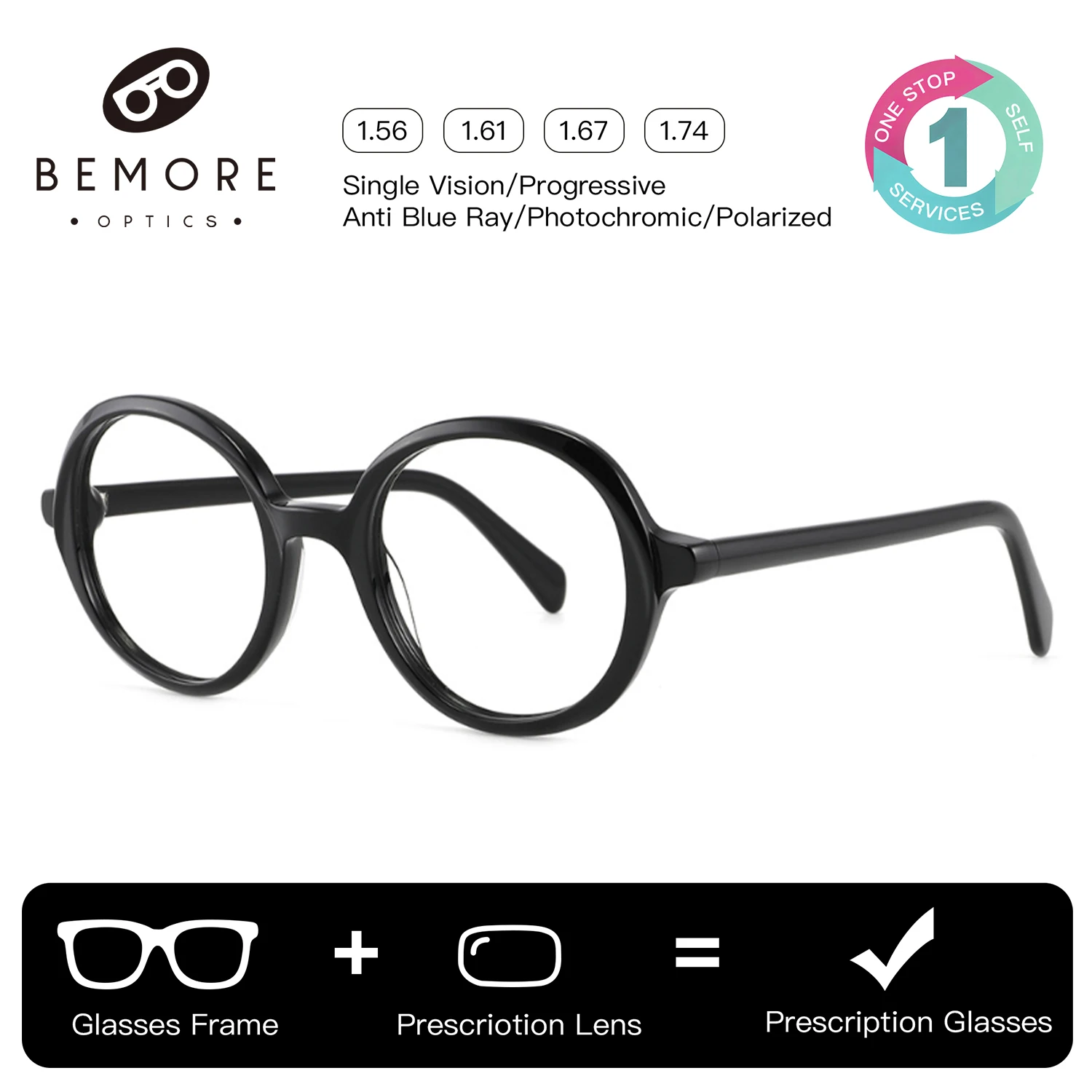 BEMORE BEMORE Round Prescription Glasses Custom Photochromic Anti Blue Light Acetate Reading Glasses Woman Optical Eyeglasses - Aliexpress Deal