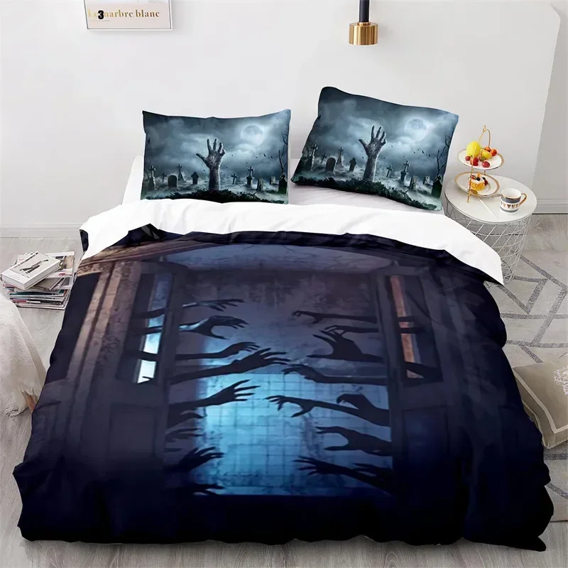 

Luxury New 3D Print Horror Theme King Duvet Cover Zombie Hand Cover Microfiber Gothic Spooky Bedding Set Twin Queen
