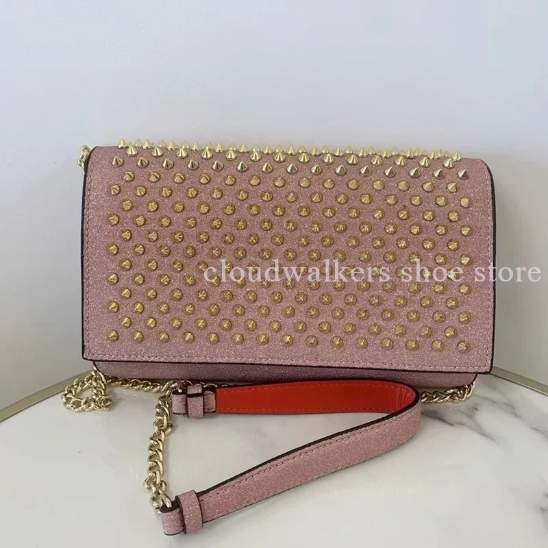 Fashion Matte Leather Rivet Decor Rectangular Women's Chain Bag Laminated Pillow Bag Shoulder Crossbody Bag Lady Daily Dress Bag