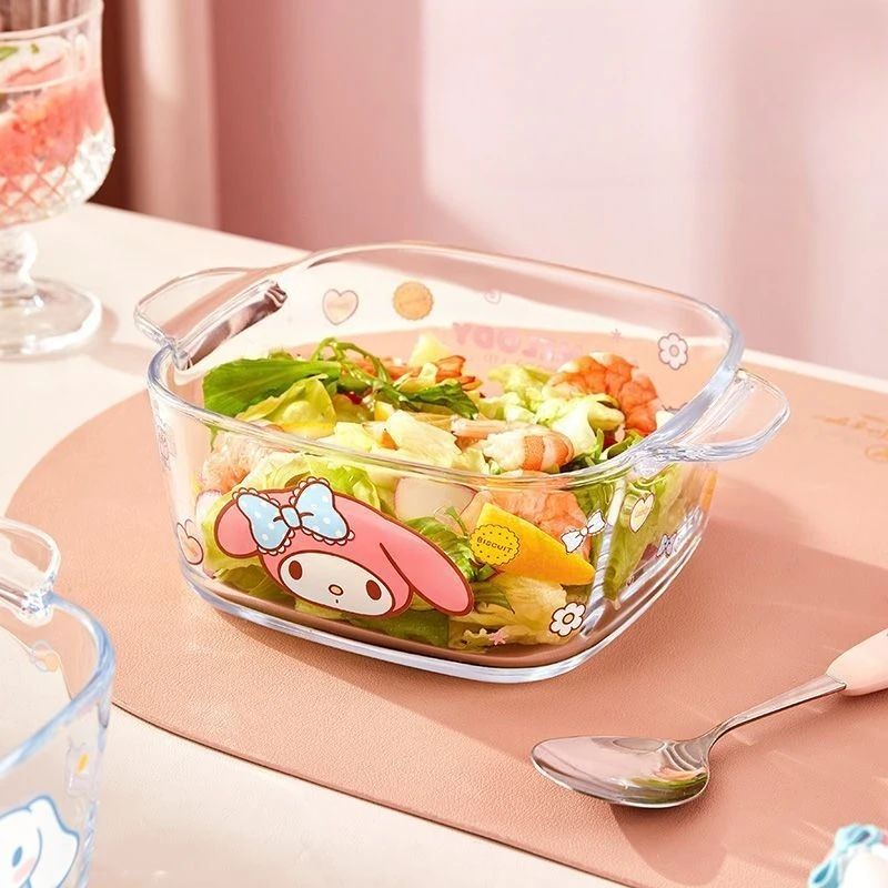 أنيمي جديد سانريو مرحبا كيتي سينامورول وعاء زجاجي ملزم الكرتون لطيف الحلوى سلطة وعاء الزبادي مقاومة درجات الحرارة العالية #6