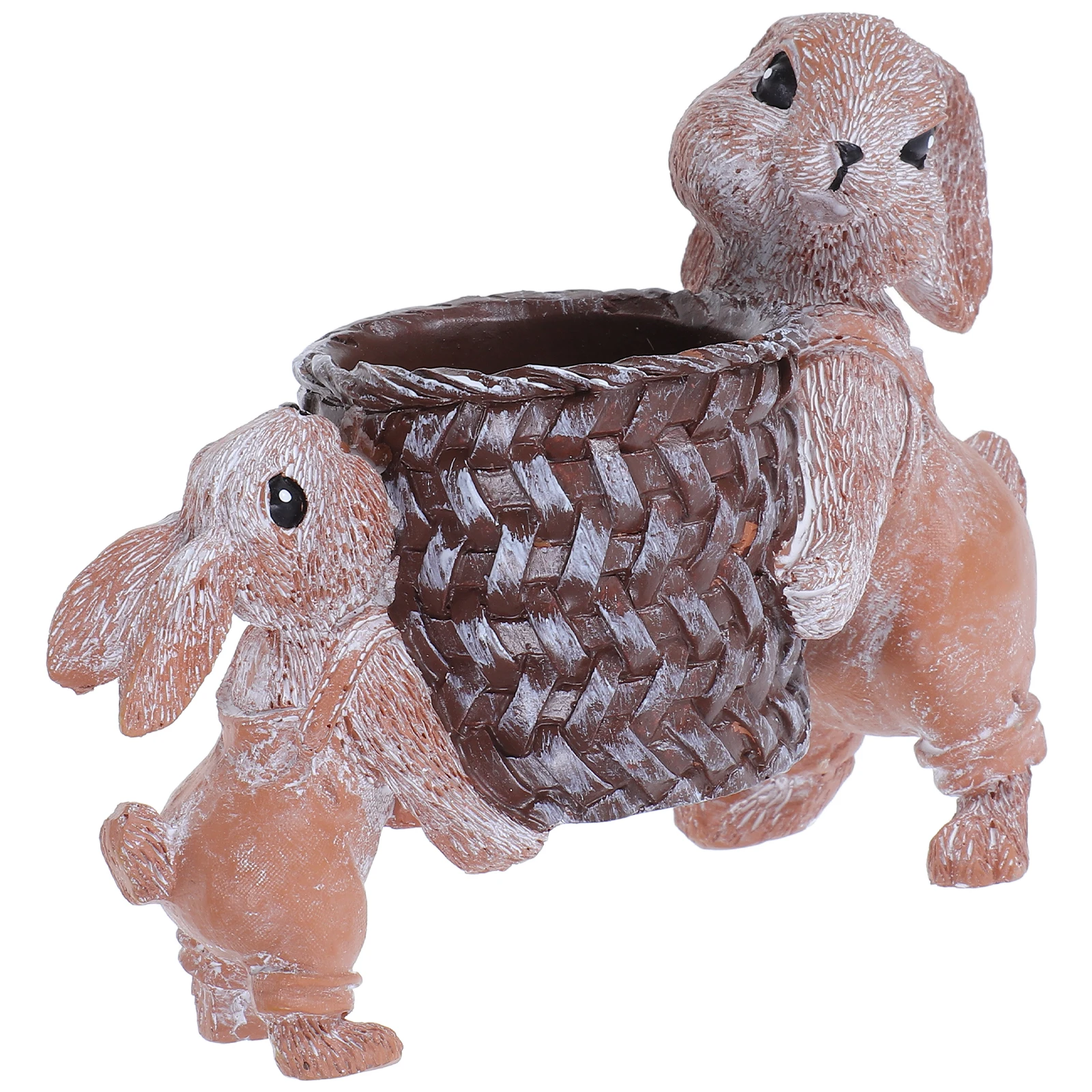 

Cute Easter Bunny Pen Holder Resin Desktop Organizer Storage Box Animal Cup Desk Decor Novelty Office Supply Bamboo Basket