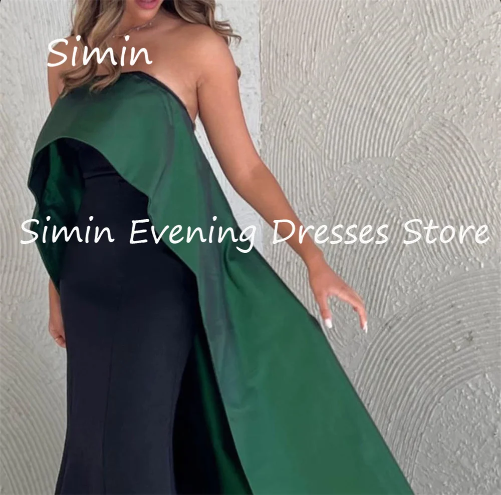 Simin Satin Mermaid senza spalline Saudi Ruffle abito da ballo formale lunghezza del pavimento abiti da sera eleganti arabi per le donne 2023