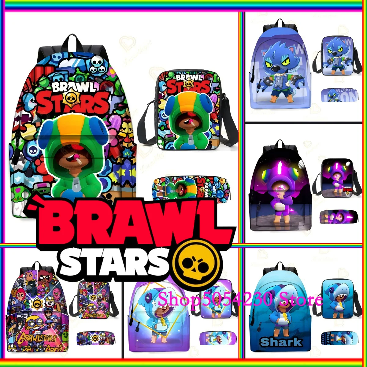 

Kids Stationery Brawl Stars Anime Figures 3D Print Back Set Crow Cartoon Casual School Study Travel Leon Book Tool