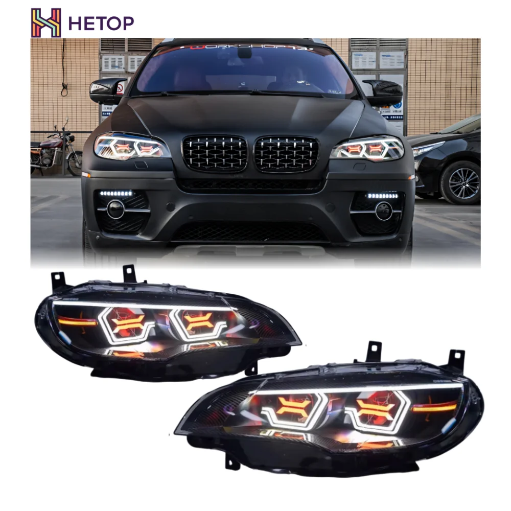 E71 Headlights 2009-2013 X5 X6 OSS Design RGB Style LED DRL LED Ikon Style Front Lamp Modified Head Lamp For BMW