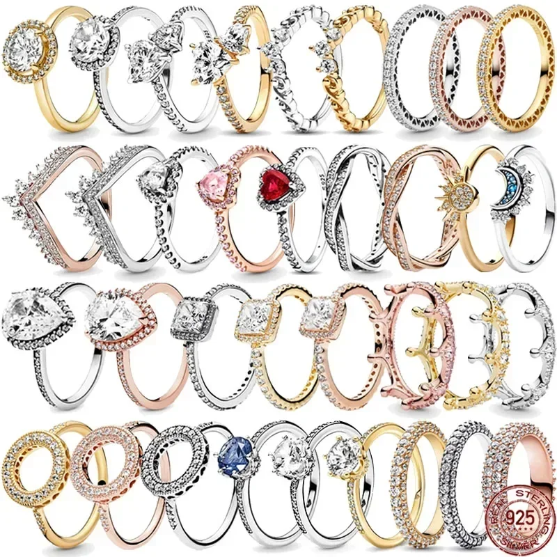 

Hot selling 925 sterling silver classic dazzling crown round hearts ring exquisite women's light luxury charm ring jewelry gift
