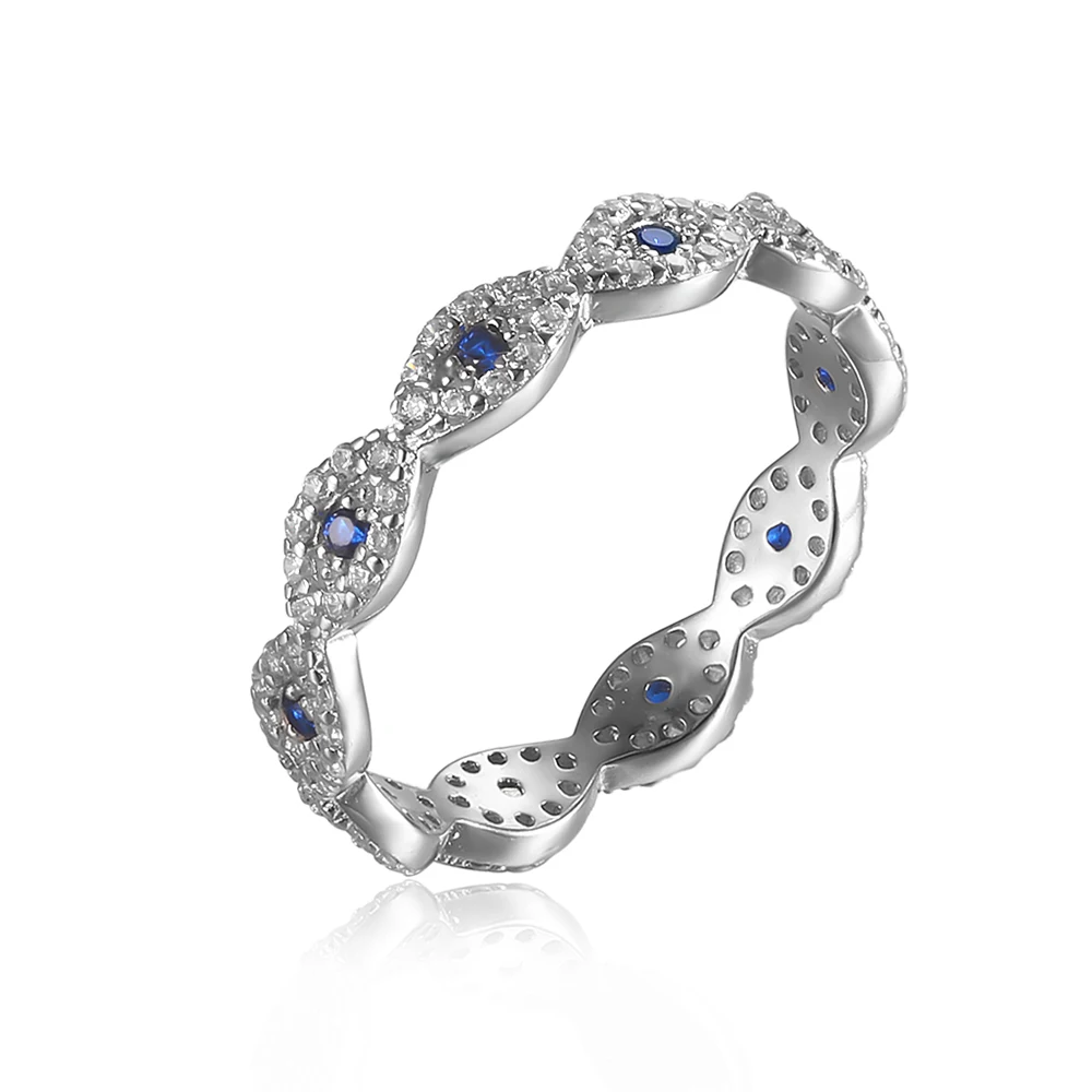 Real S925 Sterling Silver Blue Zircon Stone Evil Eye Rings Luxury Brand Fashion Ring for Women Wedding Birthday Jewelry Gifts