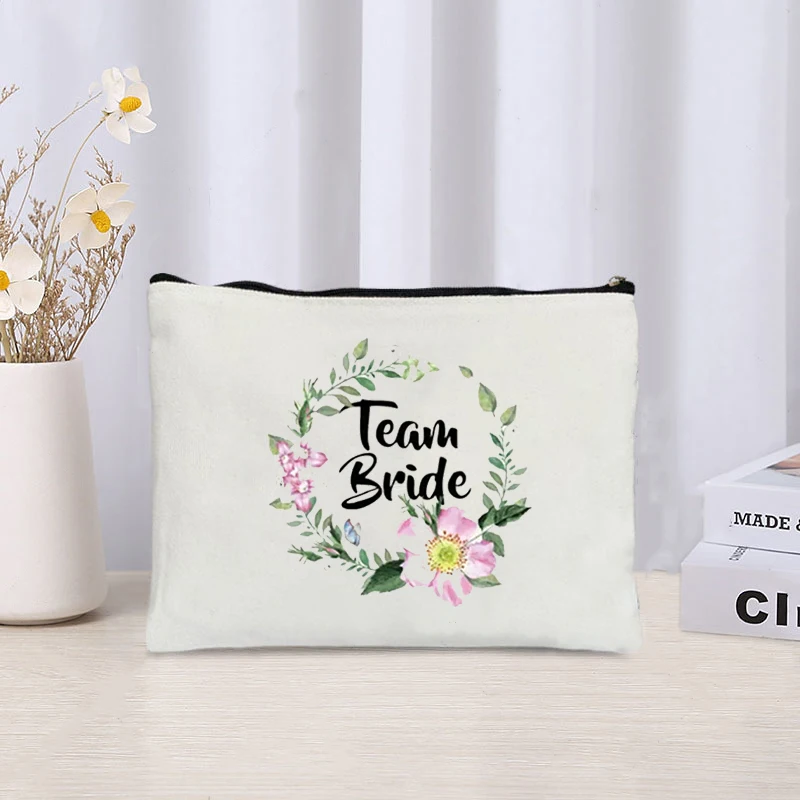 Team Bridal Garland Printed Canvas Cosmetic Bag Bachelorette Party Bridesmaid Lipstick Perfume Pouch Travel Sundries Storage Bag