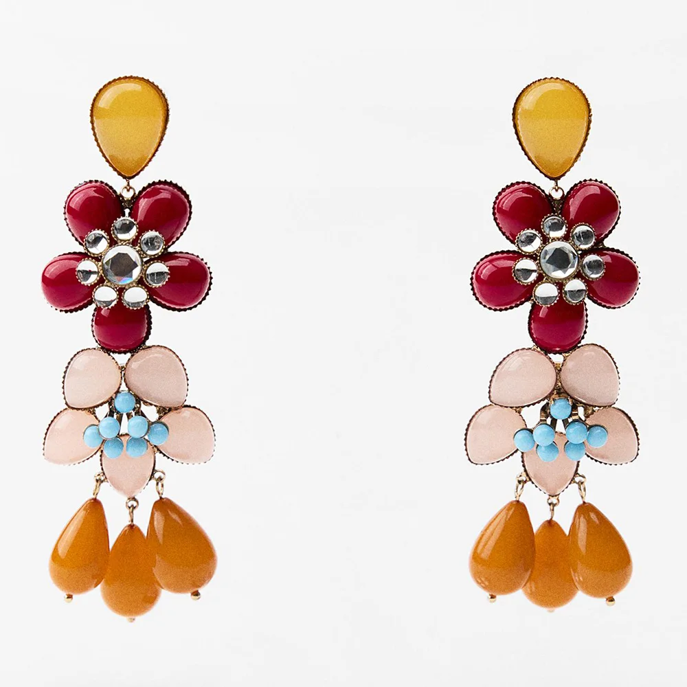 Vedawas Crystal Flower Tassel Earrings,Bohemian Handmade Elegent Tassels Holiday Wedding Banquet Party Women Accessories