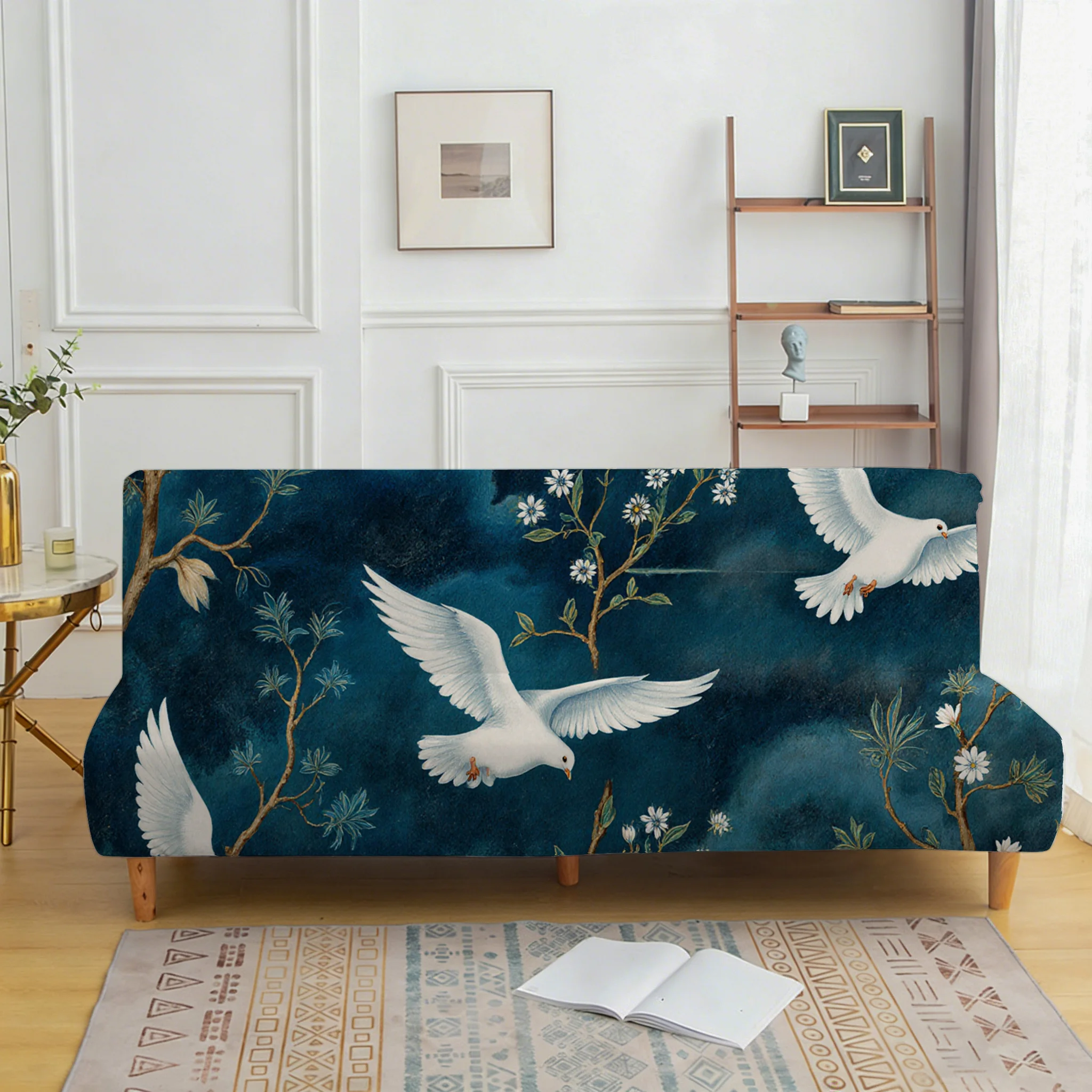 Blues Pigeon Printed Sofa Bed Cover, Living Room Sofa Bed Cover, Dustproof Machine Washable Sofa Bed Cover