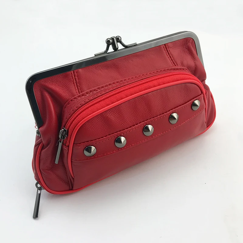 BELLO TUTTI-Mini monedero de cuero genuino para mujer, billetera con broche de Metal, tarjetero de piel de oveja y soporte de identificación, bolso