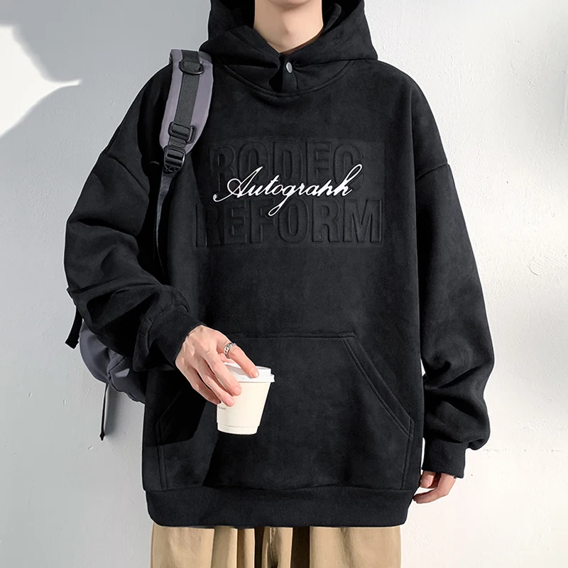 

Мужская толстовка Bla: Новинка весны, американский ретро-стиль, худи большого размера, замшевая весенняя куртка, повседневная свободная модель с принтом, молодежный тренд