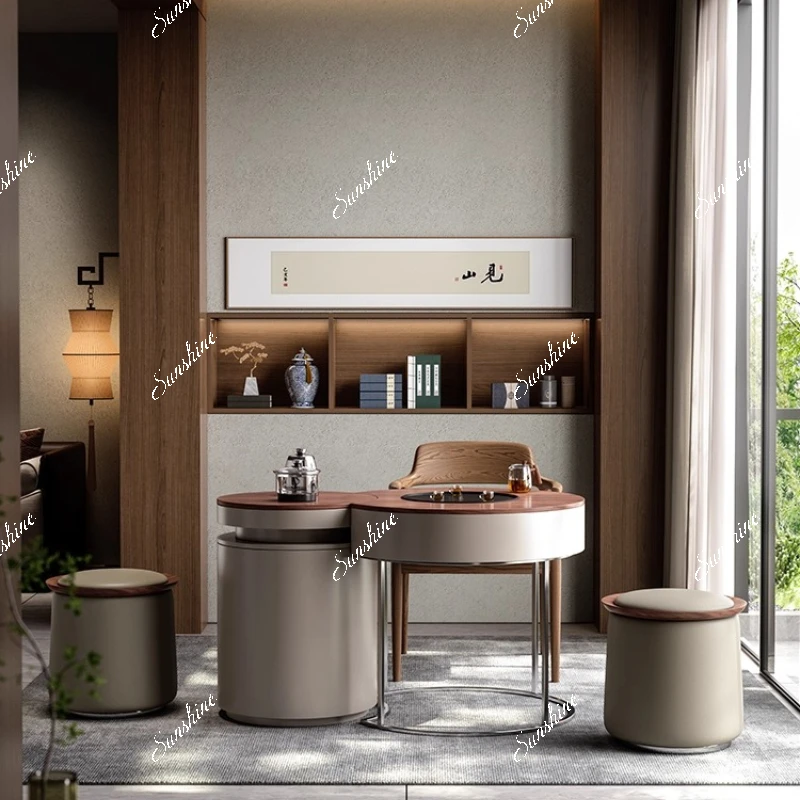 

Italian light luxury balcony, home tea table, solid wood mobile, simple small apartment, living room, walnut color