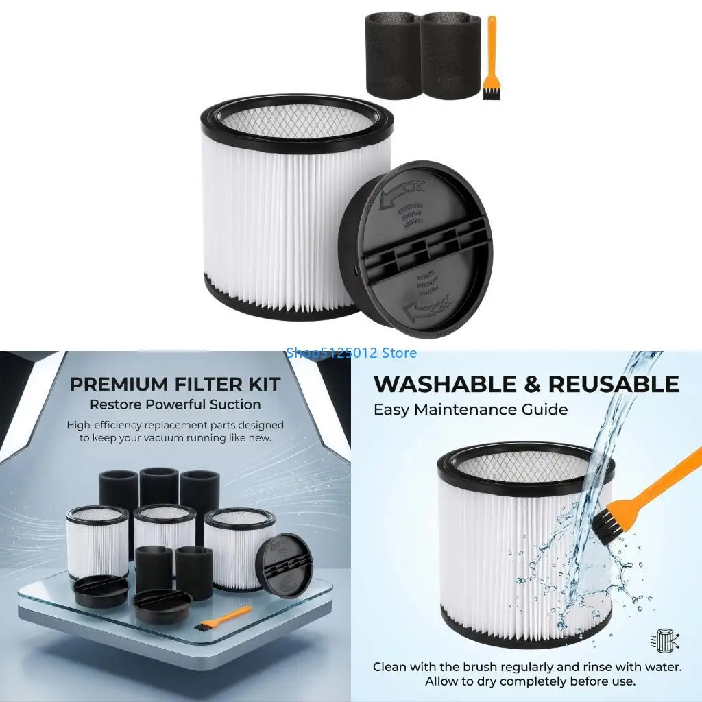 G8TC Vacuum Replacement Parts Set with Pleated Filters, Filter Sleeves, End Caps and Cleaning Brush for 90304 Household Upkeep