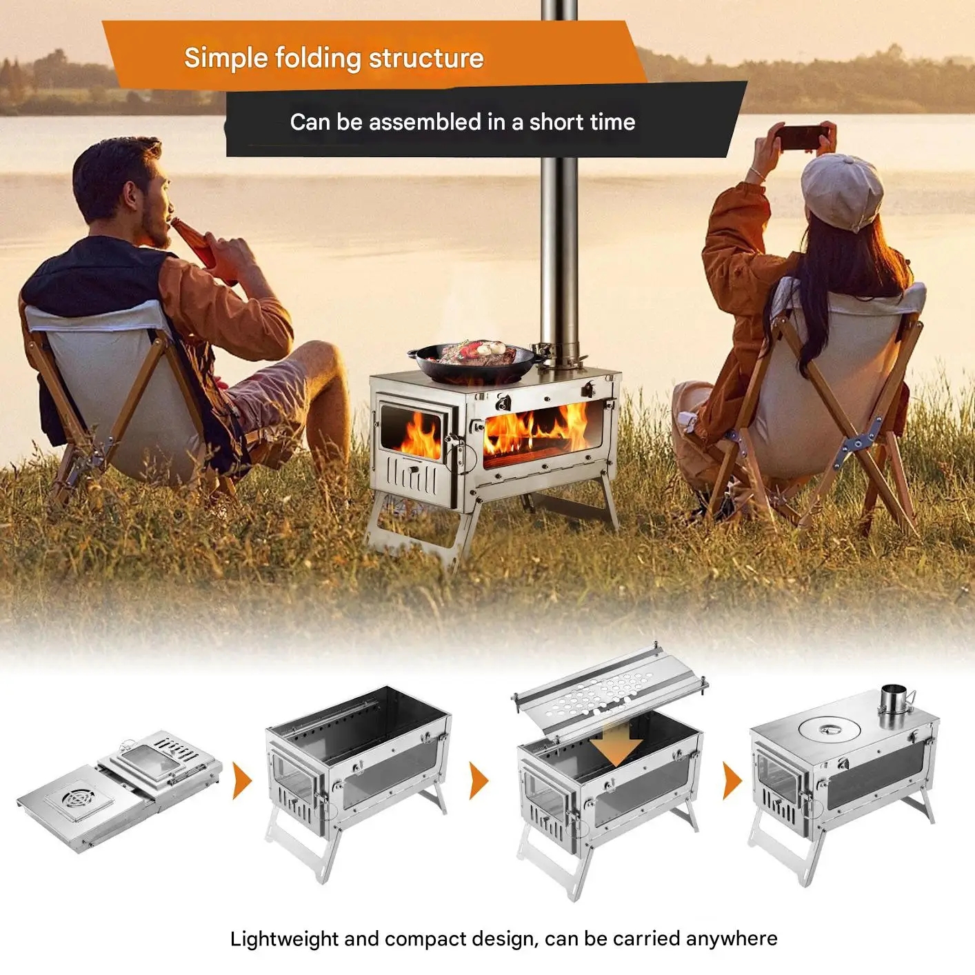 Outdoor Accessories Portable Wood Stove Camping Wood Tent StoveHot Tent Stove for Tent Camping Ice-fishing Cookout Hiking Travel