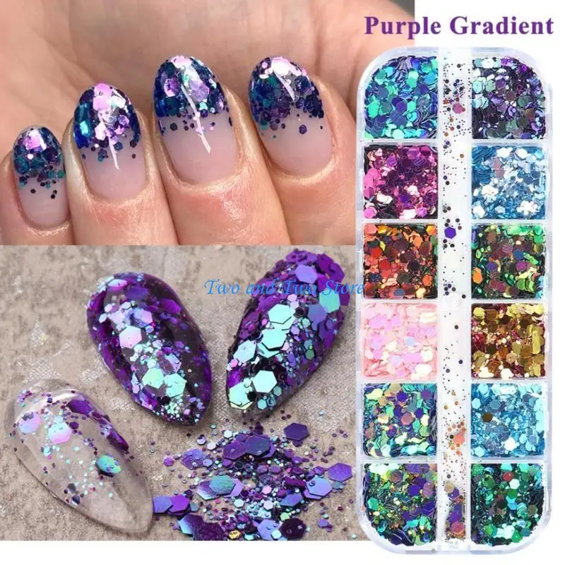 HX6F Glitter-Chameleon Flakes Different 12 Colors Sequin