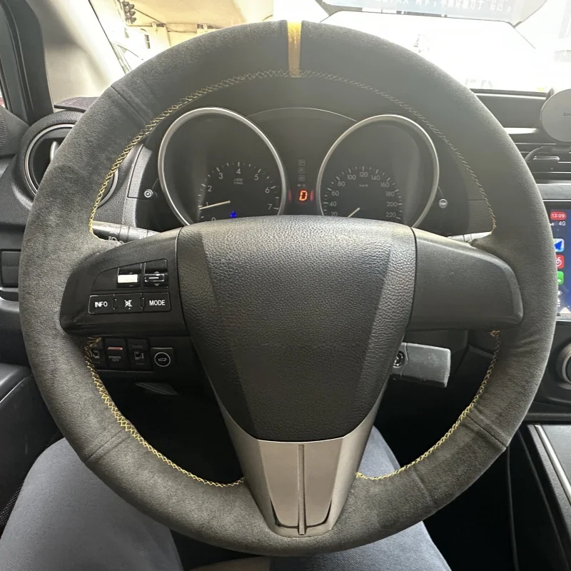 Funda trenzada para volante de coche, envoltura cosida a mano, cuero de ante cómodo para Mazda 3 Mazda CX7 2011 2012 2013 2011-2013