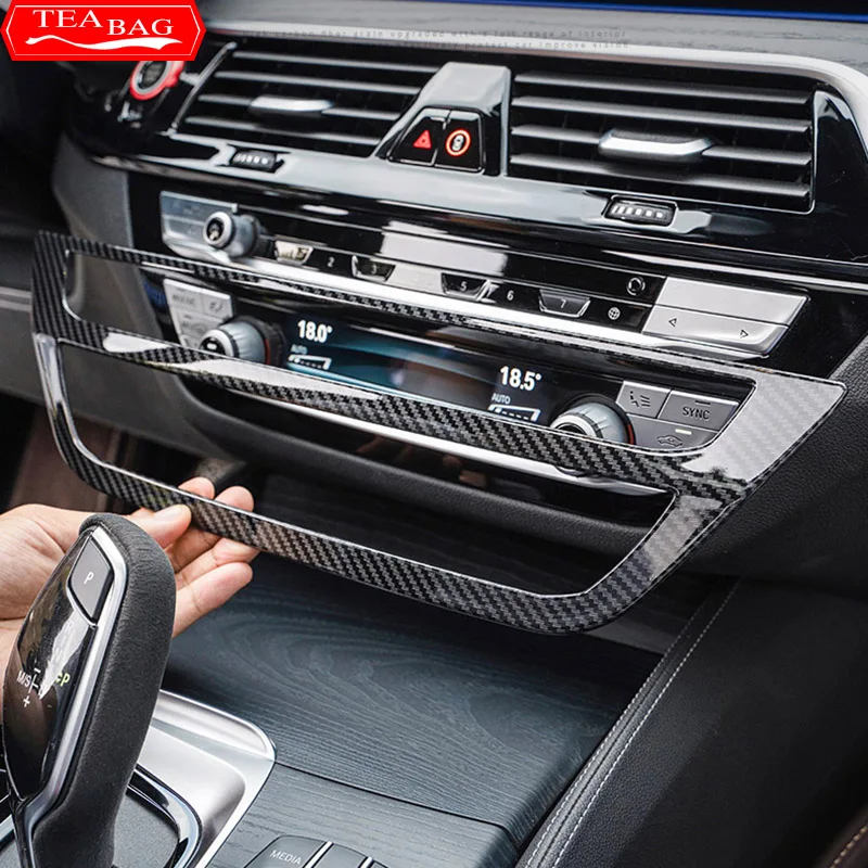 For LHD Carbon Fiber Pattern Car Stickers Gear Shift Panel Cover Interior Trim For BMW Series 5 G30 G31 Modification Accessories