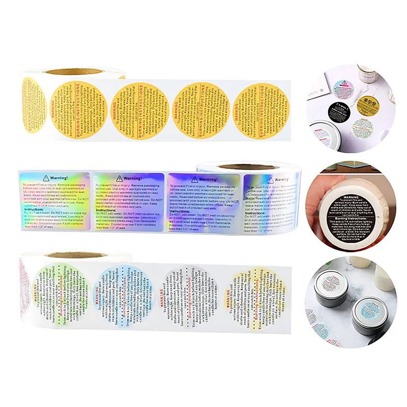 500Pcs/Roll Candle Jar Container Warning Label Waterproof Stickers Melting Safety Label Self-adhesive